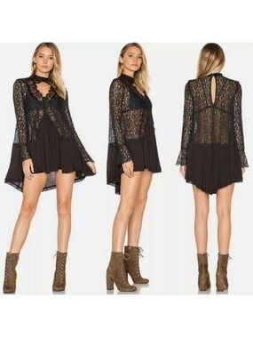 Free People SZ L Black Tell Tale Heart Lace Whimsigoth
Fairy Tunic Swing Top